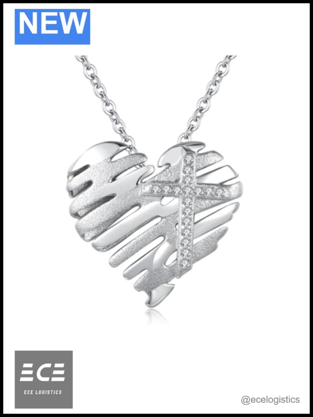 925 Sterling Silver Heart Cross Necklace Double Layer Pendant Jewelry Gift